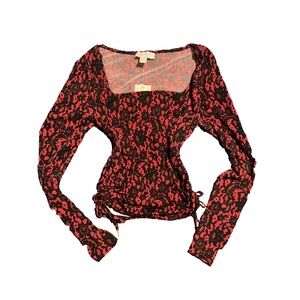Red Lace Print Long Sleeve Top